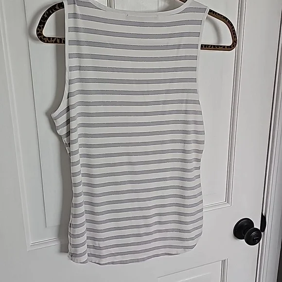 White House Black Market Lace up Sleeveless Top with stripes - Picture 4 of 6